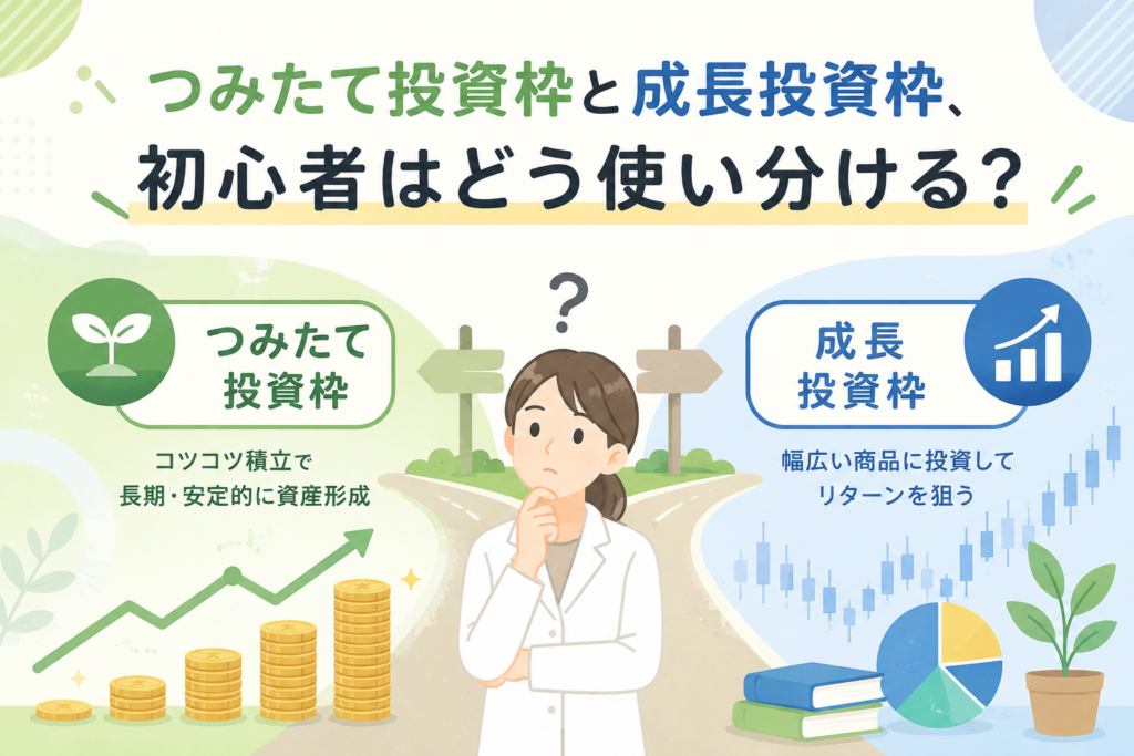 新NISAのつみたて投資枠と成長投資枠の使い分けを解説する記事のアイキャッチ