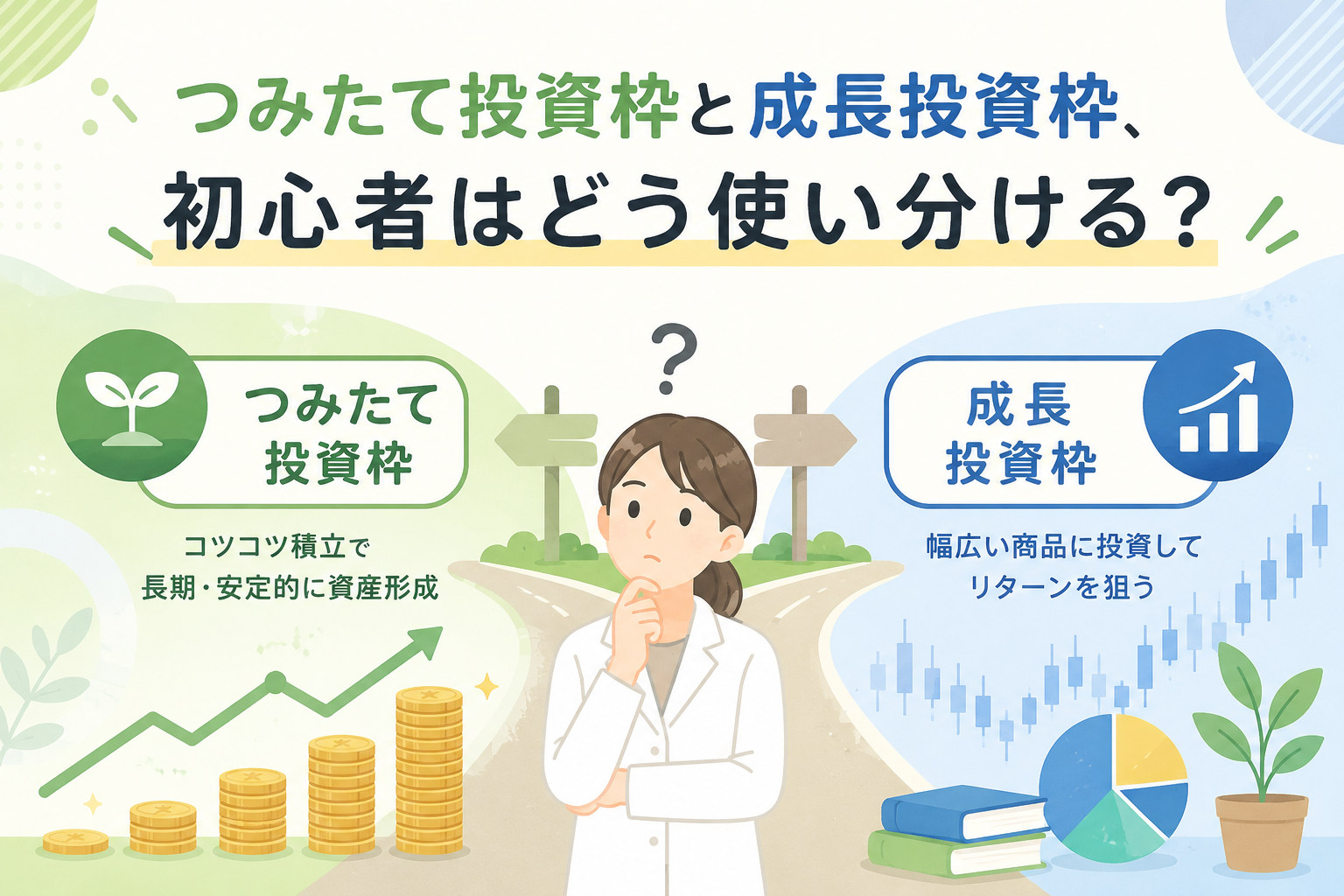 新NISAのつみたて投資枠と成長投資枠の使い分けを解説する記事のアイキャッチ